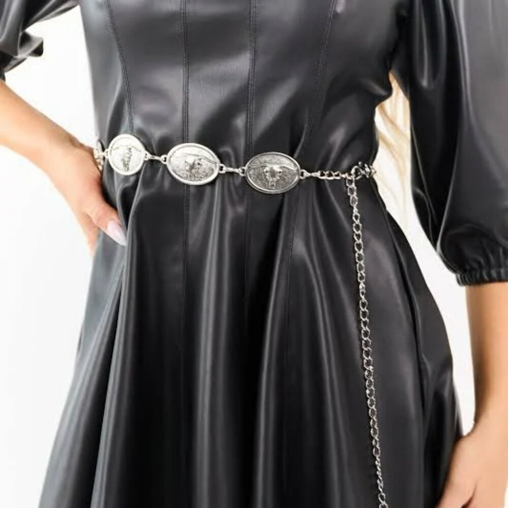 NEW! HAUTE HIPPIE Adjustable CONCHO CHAIN BELT - Picture 2 of 7